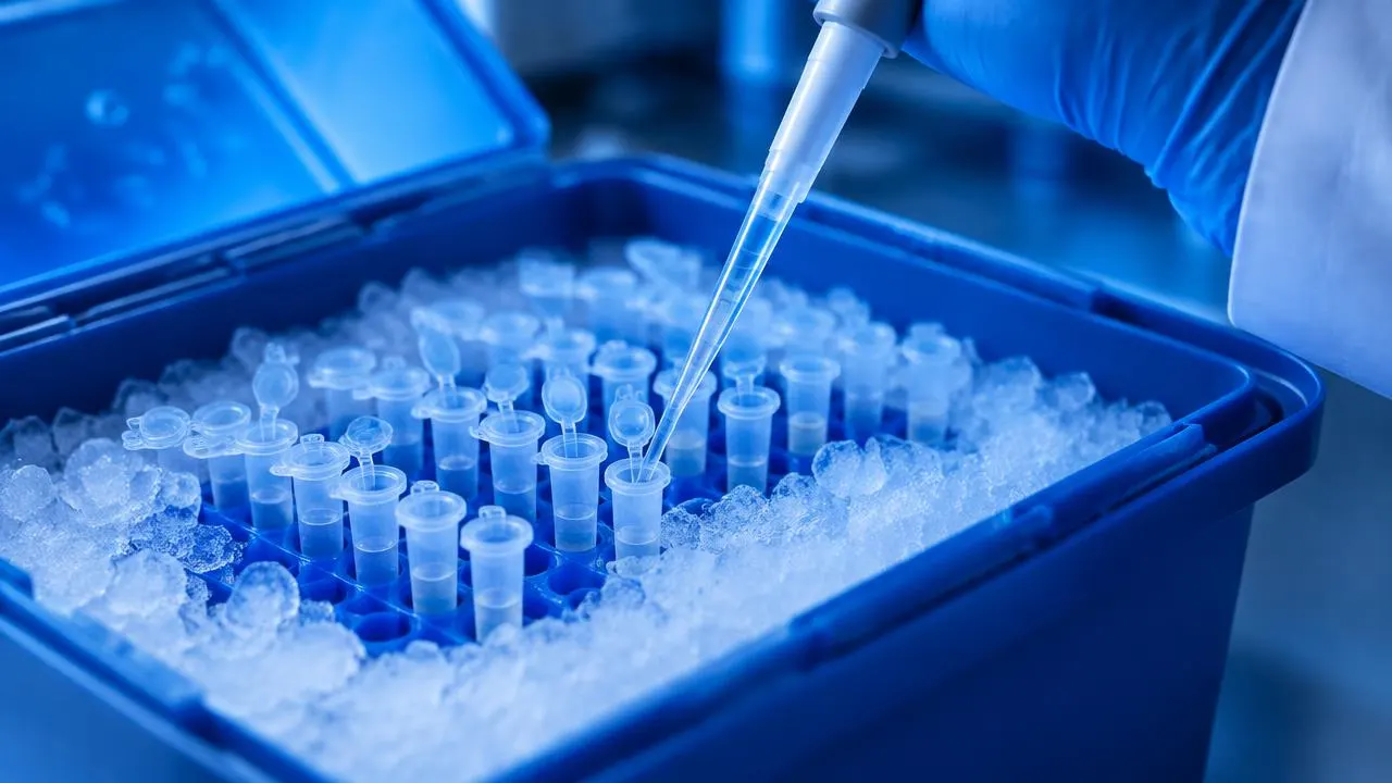 Researcher aliquoting peptide solutions into small vials to avoid freeze-thaw cycles