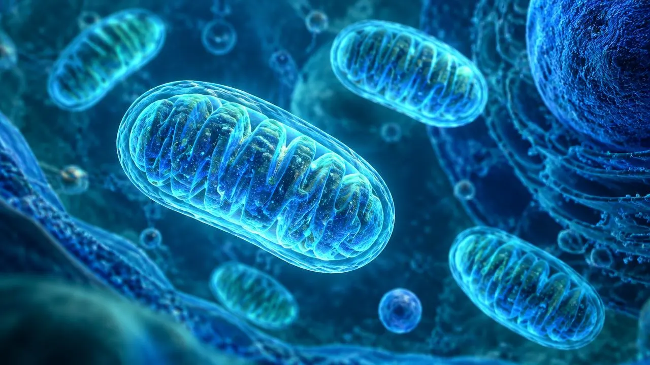 Mitochondria illustration representing MOTS-C mitochondrial-derived peptide and AMPK pathway research
